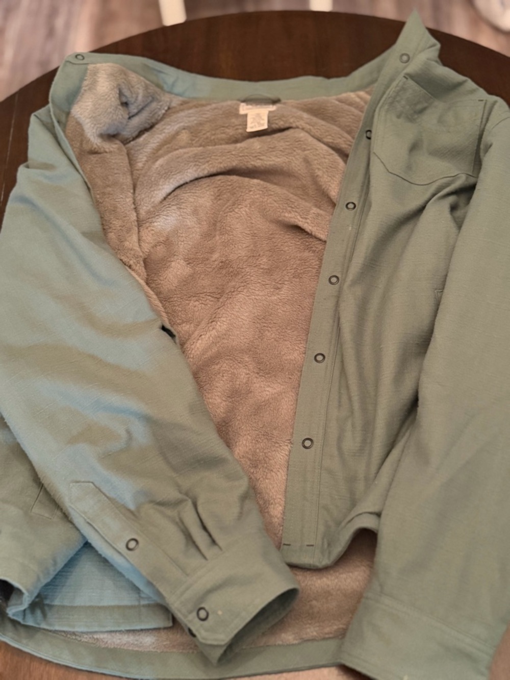 LL Bean Light Sage Green Sherpa-Lined Button Jacket